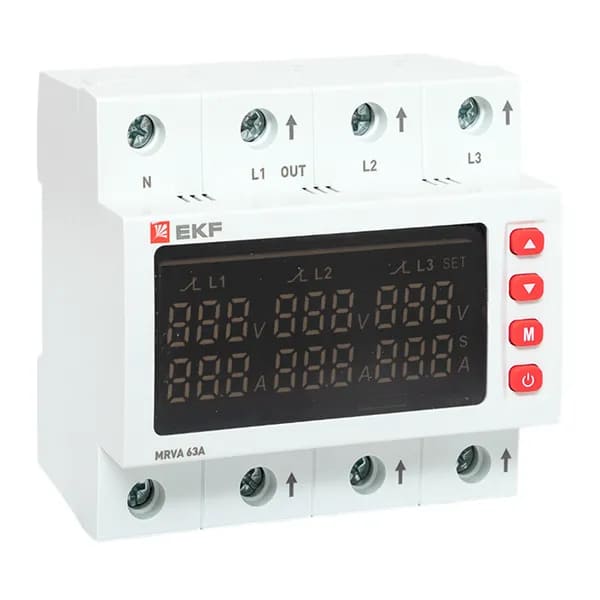 Трехфазное реле напряжения и тока с дисп. MRVA 63A EKF